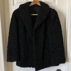 Stunning Vintage 1940s-50s Curly Persian Lamb Black Fur Coat Karakul Jacket S